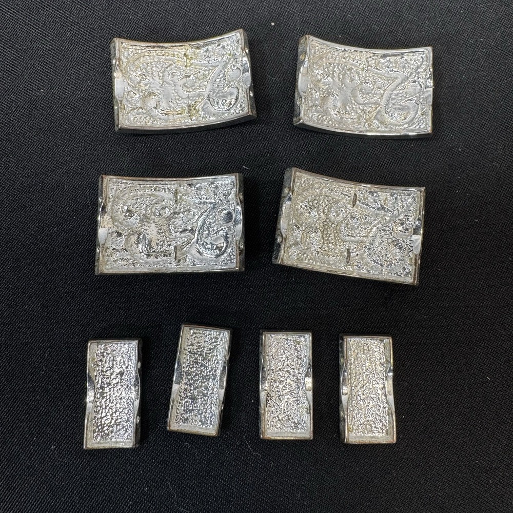 Vintage Silver Tone & Black Deco Scroll‎ Silver Panel LINK Bracelet Pieces - Picture 4 of 6